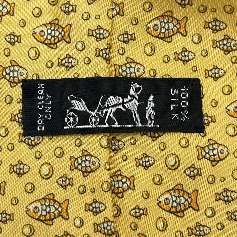 Hermes Paris Tie 100% Silk Fish Pattern Elegant Luxury Formal